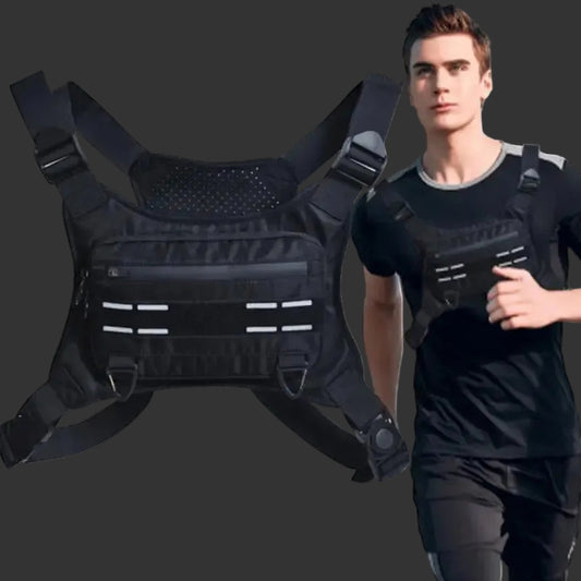 Adjustable Running Chest Bag Running Vest Bag Reflective Front Chest Pack with Phone Holder Breathable Cycling Vest for Sport