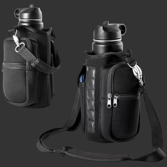 Magnetic Water Bottle Holder Gym Water Bottle Carrier Bag W/ Phone Pocket Handle Shoulder Strap 6 Built-In Magnets Water Bottle